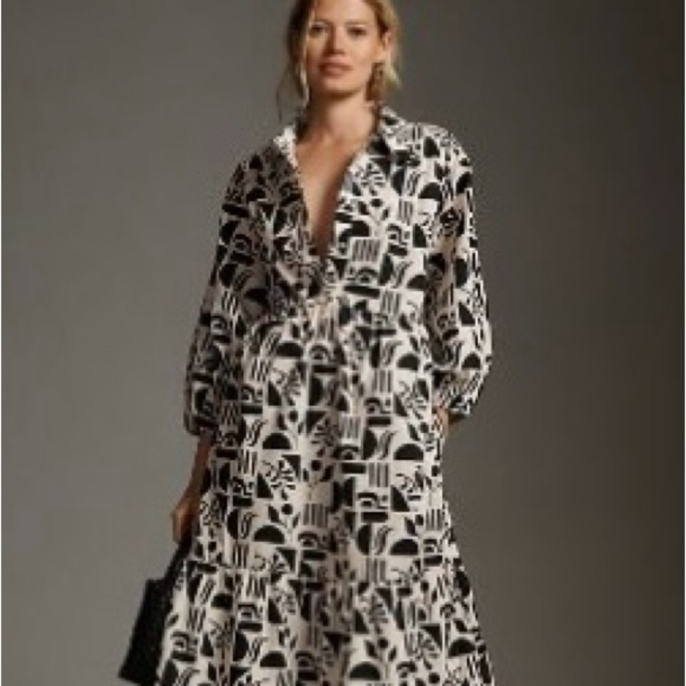 Anthropologie Chic Black and White Patterned Dress